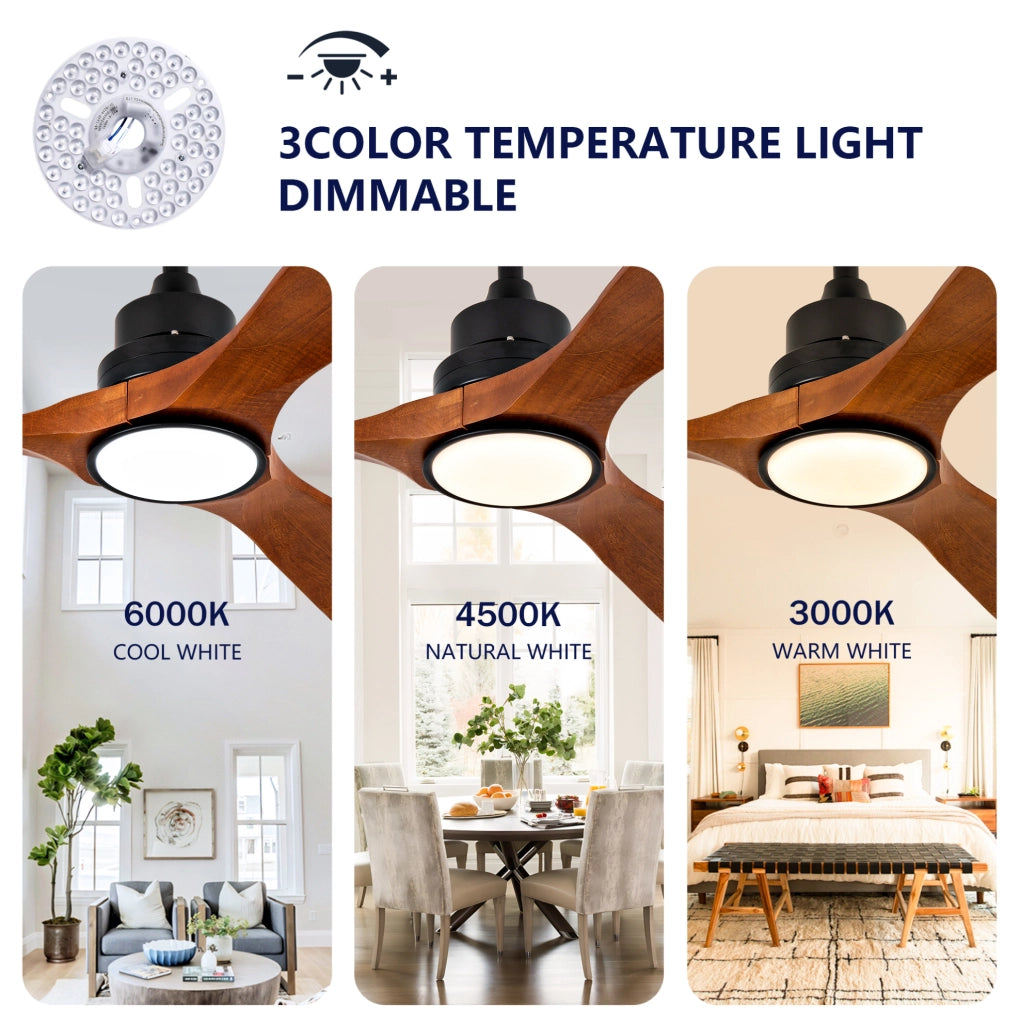 Ventilatore da soffitto con luce LED e telecomando; 152 cm; legno e metallo; noce e nero
