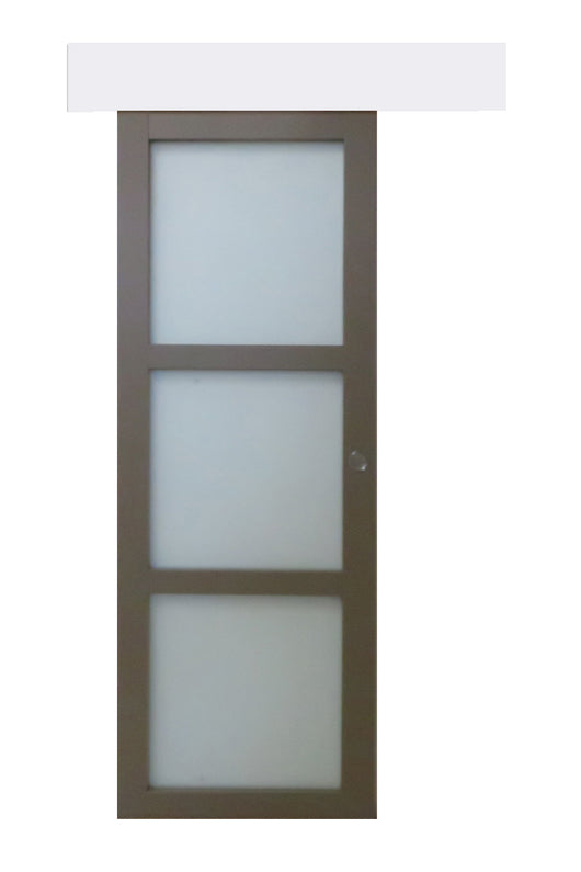 Porta Scorrevole Vetro Rivestito Marrone H.204 x L.83 +  Rail Alluminio Bianco + 2 Conchiglie