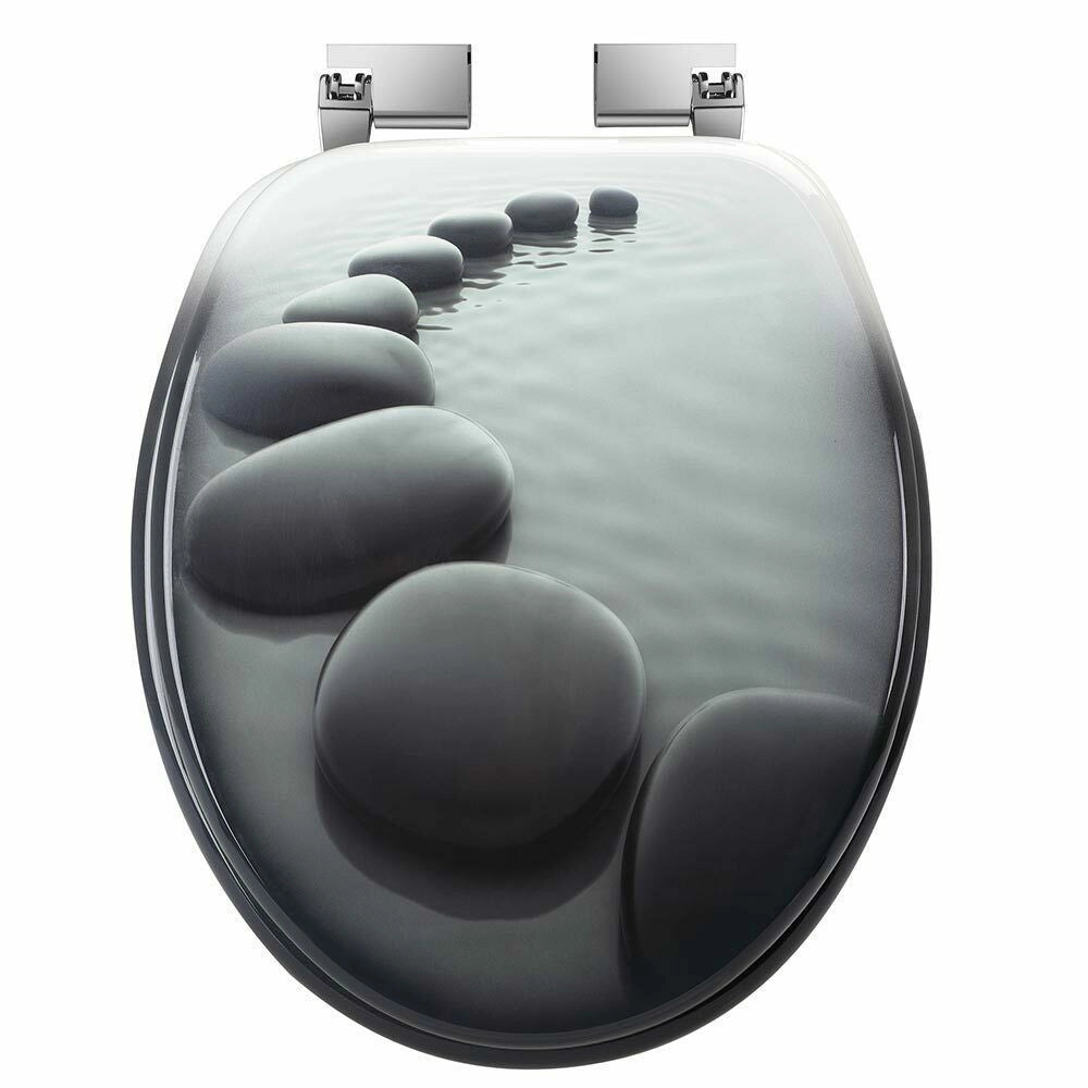Trade Shop - Copriwater Universale Con Stampa Pietre Zen Copri Tavoletta Wc Bagno Legno Mdf -        3,5