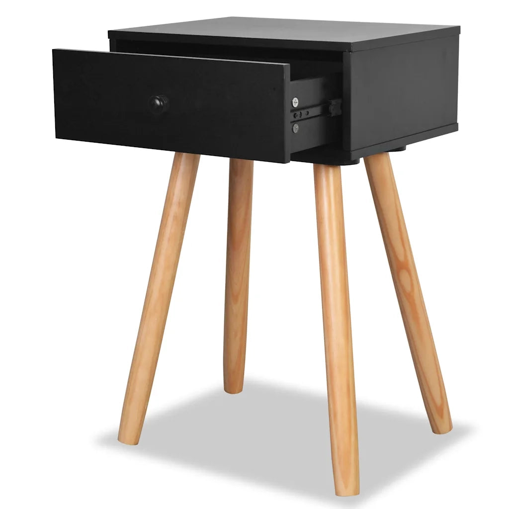 Comodini Set 2 pz-Set di 2 Tavolino da notte in Massello di Pino 40x30x61 cm Neri