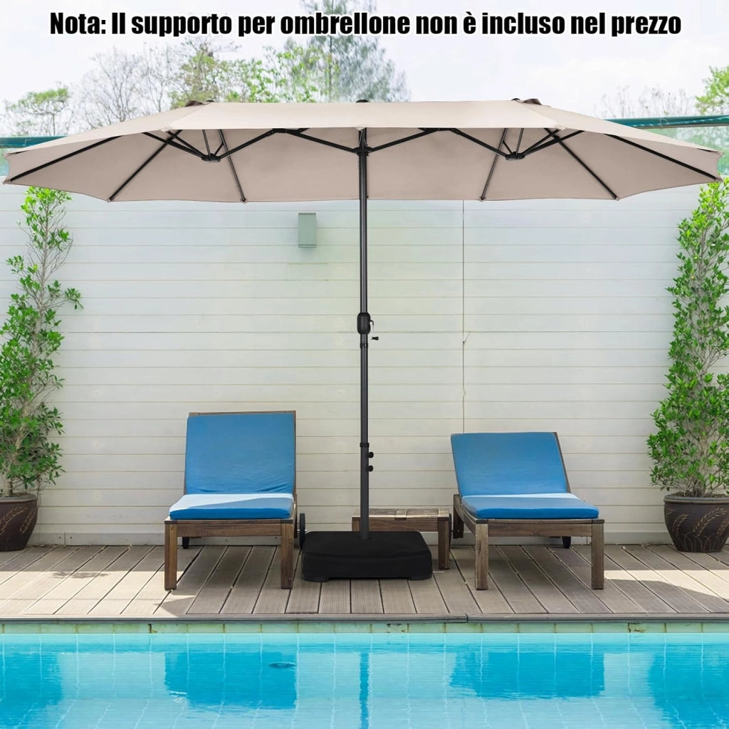 Ombrellone Doppio Giardino 470 cm, Rectangolare, Antivento, Protezione UV, Manovella, 12 Stecche, per Giardino Piscina Terrazza, 470 x 280 x 245 cm (Beige)