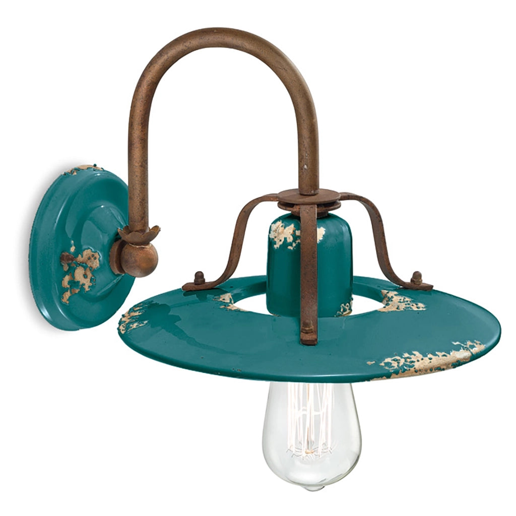 Applique Vintage Country Ferro E Ceramica Verde 1 Luce E27 25Cm