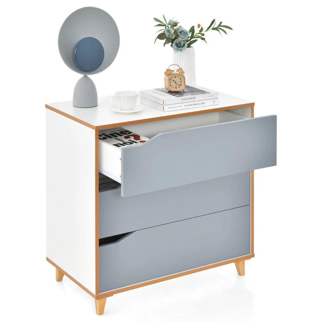 Cassettiera moderna con 3 cassetti maniglia incorporata e dispositivo anti-ribaltamento, Cassettiera in legno Grigio-Cassettiere