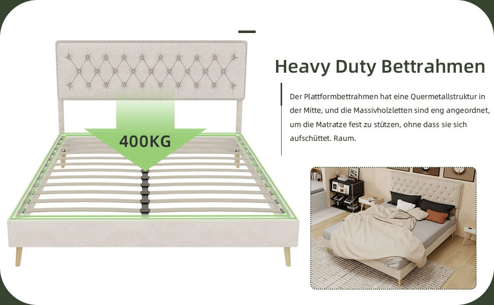 Letto imbottito con testiera ¨C Minimal ¨C beige 160x200 cm
