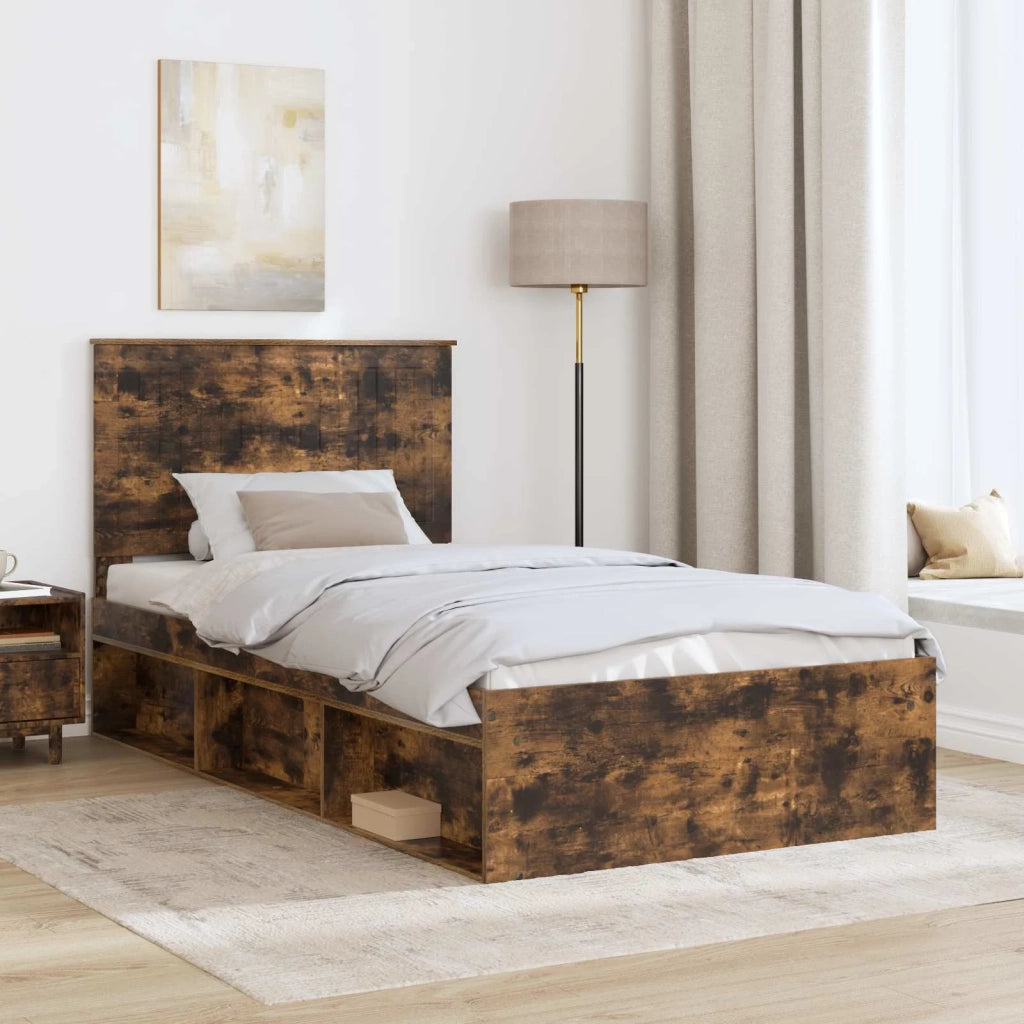 Letto singolo | Letto per adulti | Struttura del letto Rovere fum¨¦ 100 x 200 cm Pino massello
