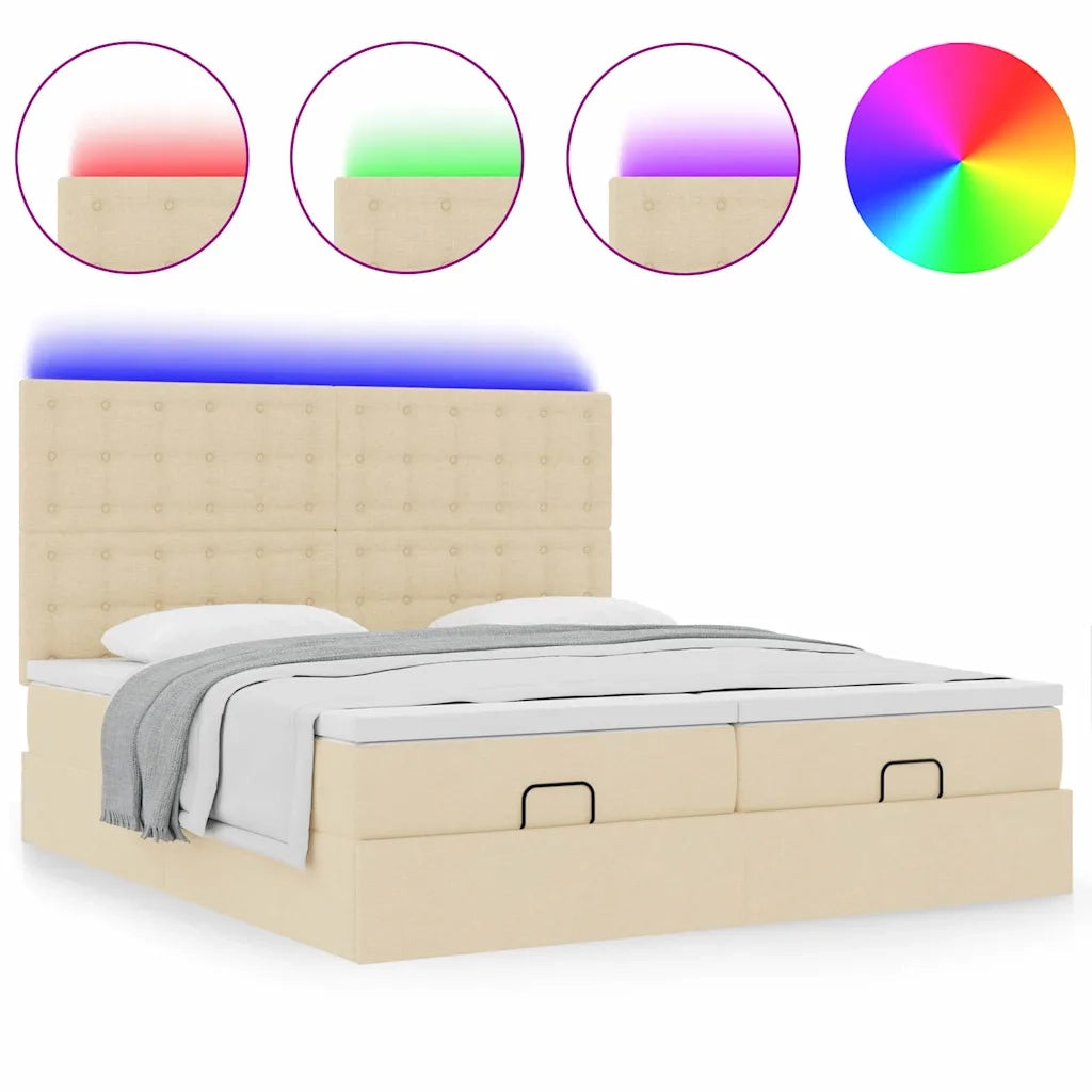 Struttura Letto Pouf con Materassi Crema 160x200 cm in Tessuto 3314581