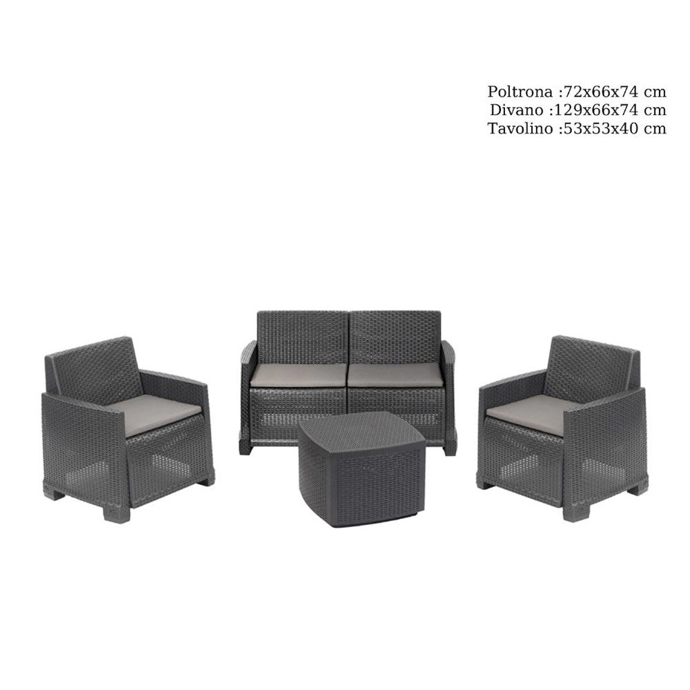 Trade Shop - Set Salotto Como Effetto Rattan Intrecciato Con Divano Poltrone Tavolino Contenitore -