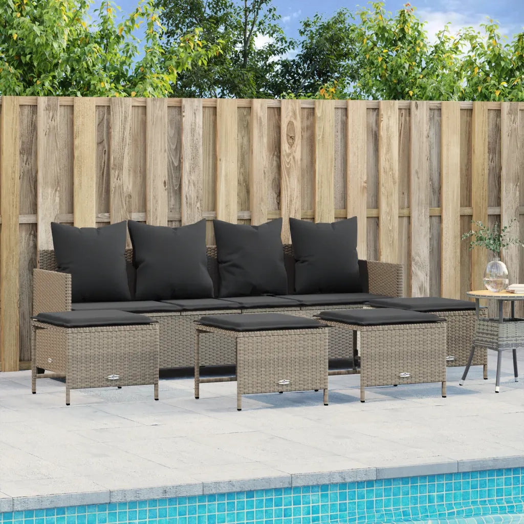 Set Divano da Giardino 5pz | Set Salotto da Giardino con Cuscini Grigio Chiaro Polyrattan