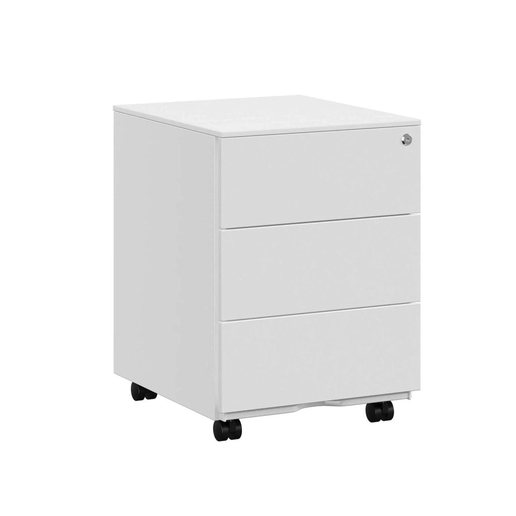 Mobiletto per ufficio in metallo con serratura 3 cassetti per documenti e cancelleria preassemblato per l'ufficio domestico 39 x 45 x 55 cm (L x P x A) bianco 12_0003687