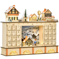 Calendario dell'Avvento  44x10x37 cm 24 Cassetti con Villaggio di Natale e Luci in Legno