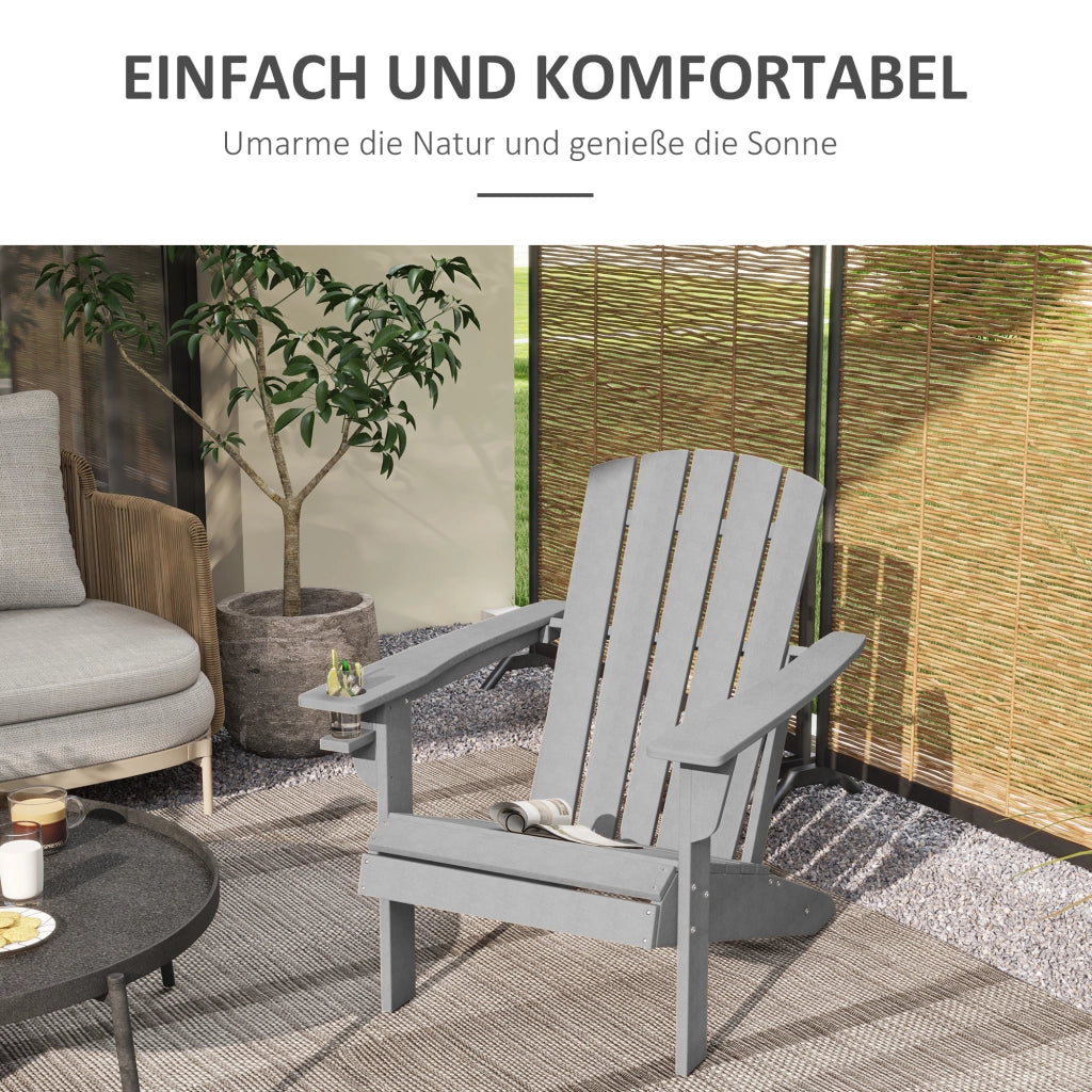 Sedia Adirondack con portabevande in plastica per giardino e balcone grigia