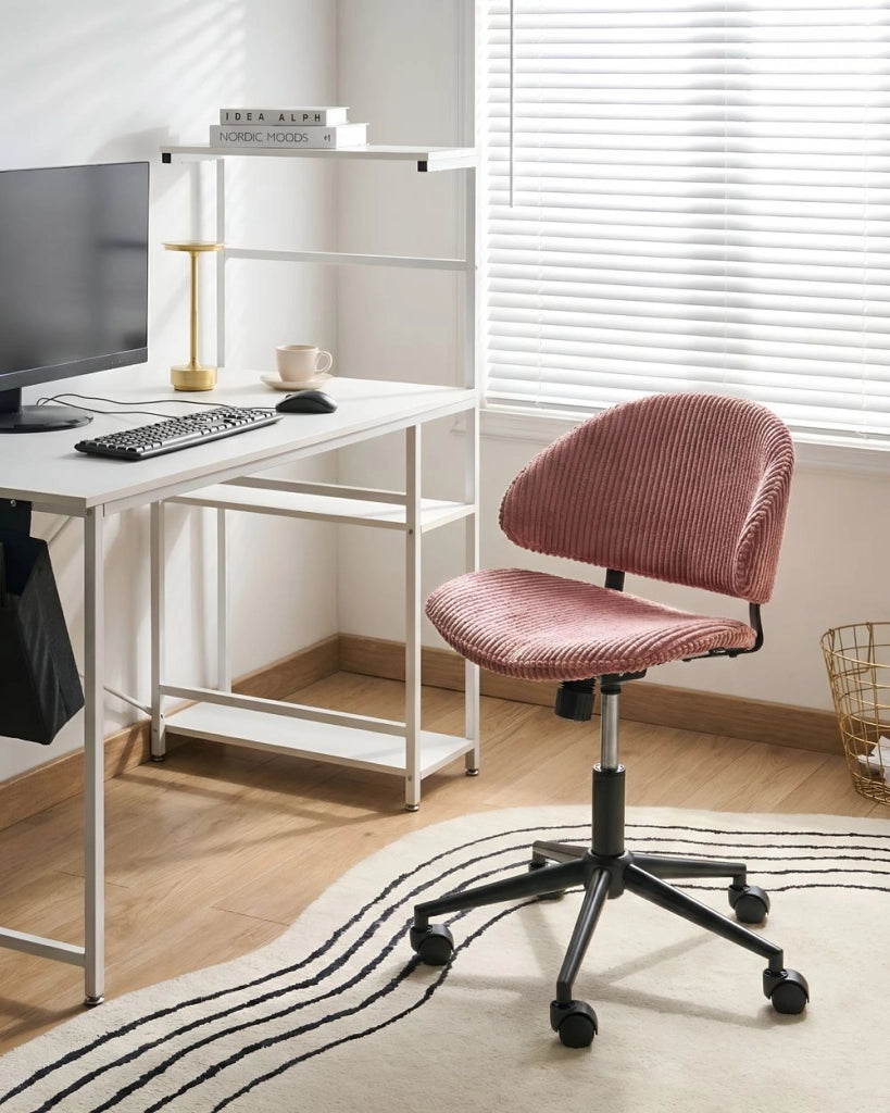 Sedia da ufficio rosa con seduta e schienale in velluto a coste girevole regolabile in altezza moderna per ufficio domestico