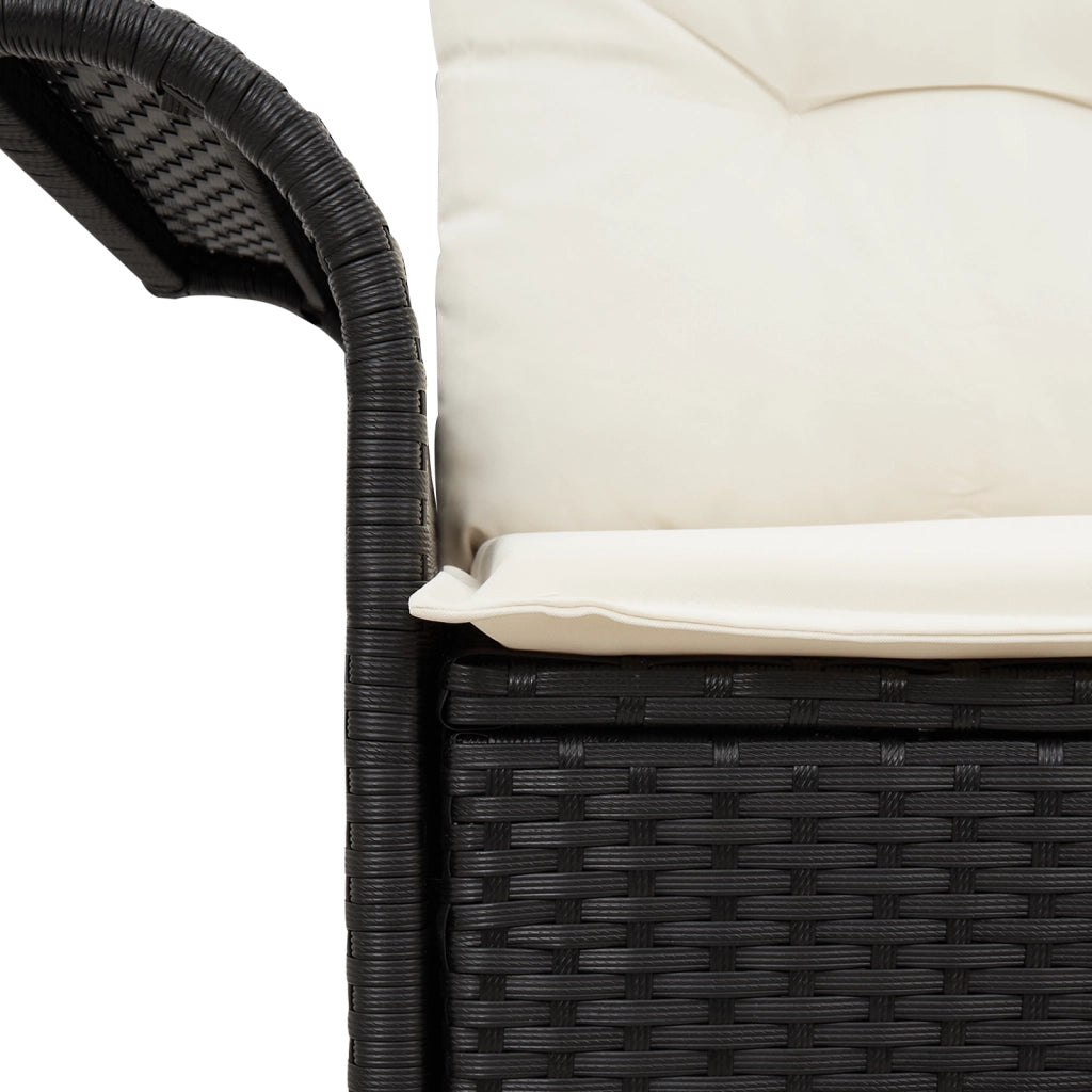 Divano da giardino a 2 posti con storage e cuscini in polyrattan nero