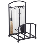 EasyComfort Portalegna da Interno ed Esterno in Metallo con Ganci e 4 Attrezzi Inclusi, 39x39x68cm, Nero