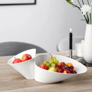 Servizio da frutta e snack in porcellana bianca a doppia ciotola - compatibile con lavastoviglie e forno a microonde