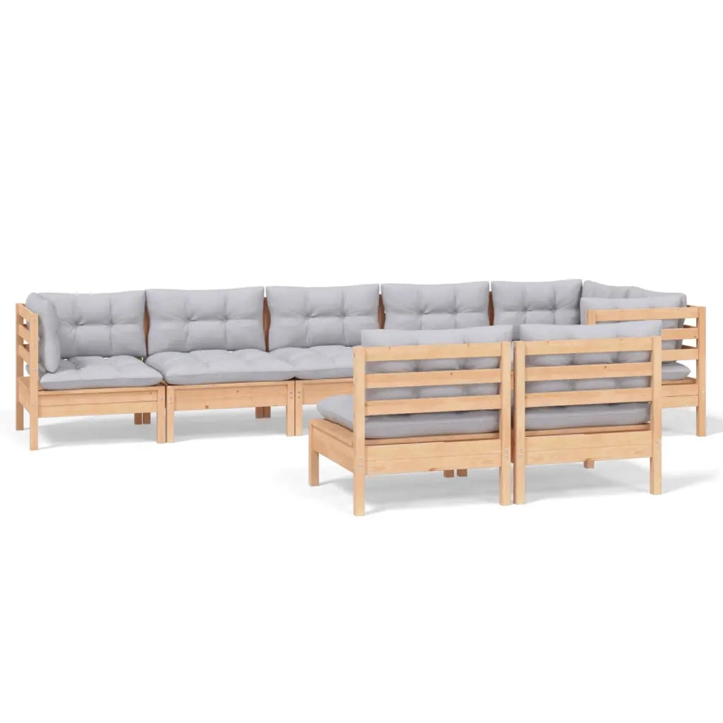 Set Divani da Giardino 8 pz con Cuscini Grigi Massello di Pino cod mxl 39235