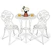 Set Tavolino e Sedie da Giardino, Set da Bistro con Sedie in Alluminio e Ghisa, Mobile da Esterno con Tavolino Rotondo e 2 Sedie, Tavolino Portato 45 kg, Sedia Portata 150 kg (Bianco)