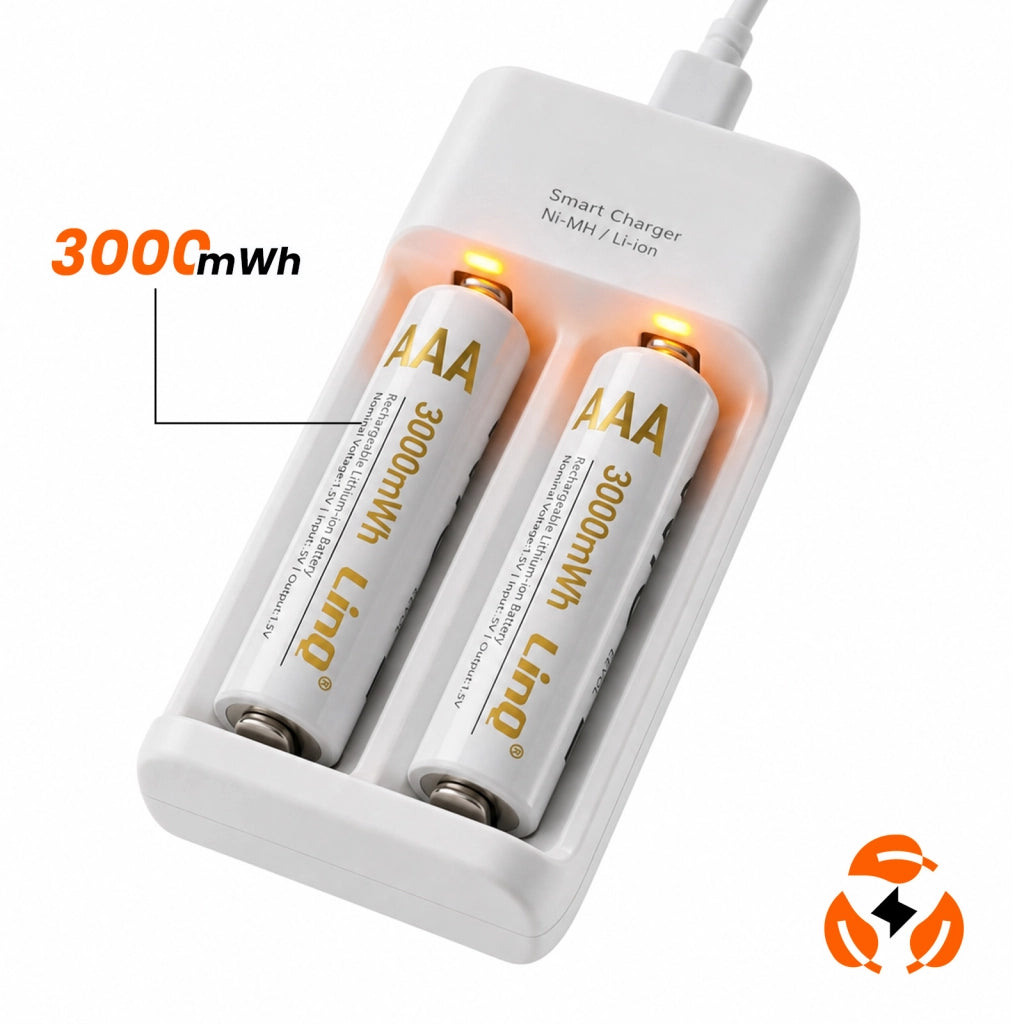 Set di 2 Batterie AAA Ricaricabili Litio 3000mWh 1.5V Bianco LinQ