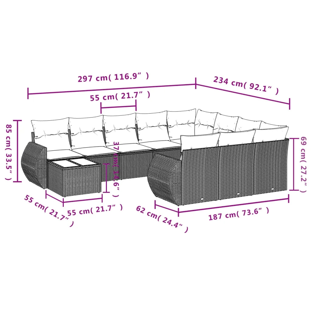 Set Divani da Giardino 11 pz con Cuscini in Polyrattan Nero 3221925