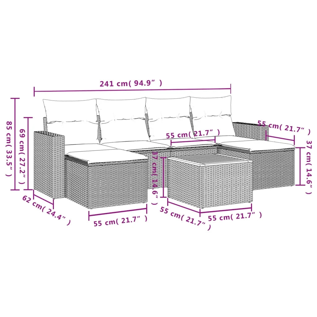 Set Divani da Giardino 7 pz con Cuscini Beige in Polyrattan 3224246