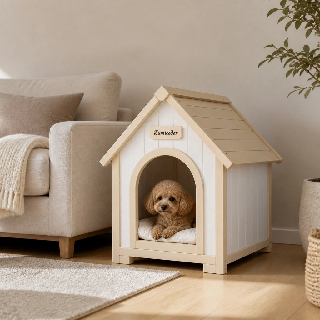 Cuccia per cani e gatti da interno in legno massello FSC; design a casetta; 74;9 x 55;5 x 20;5 cm