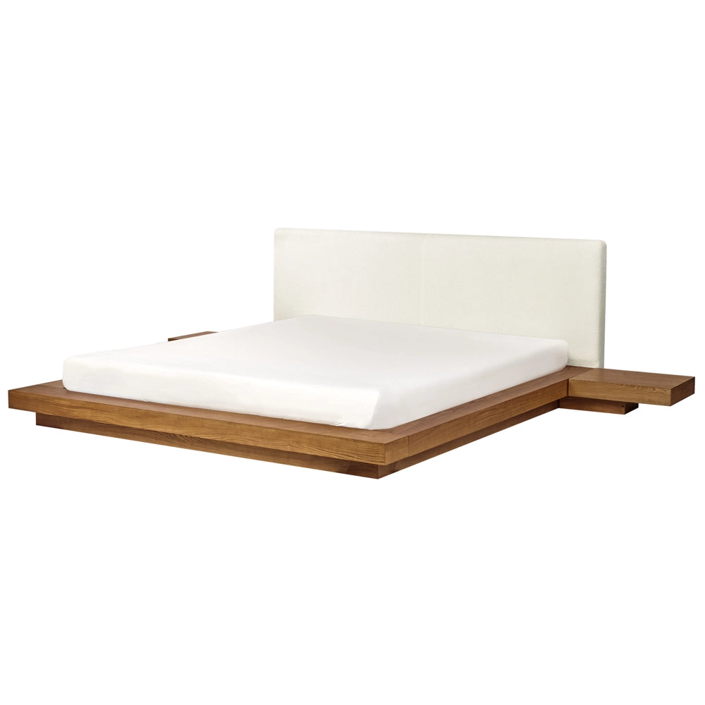 Letto ad acqua in stile giapponese in legno di frassino naturale bouclé testata 180 x 200 cm legno a basso profilo con materasso camera da letto