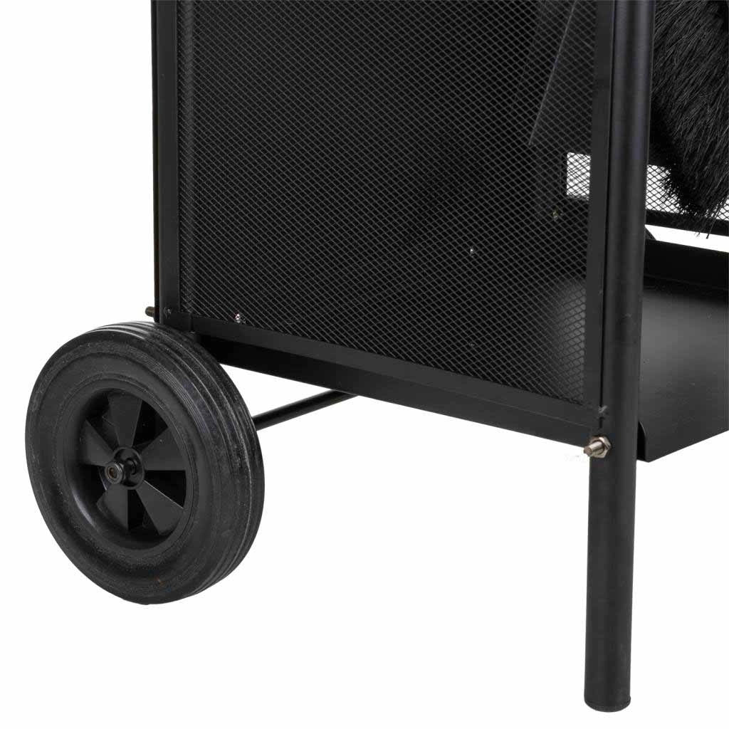 Portalegno in metallo con attrezzi da camino nero 35x32x81h