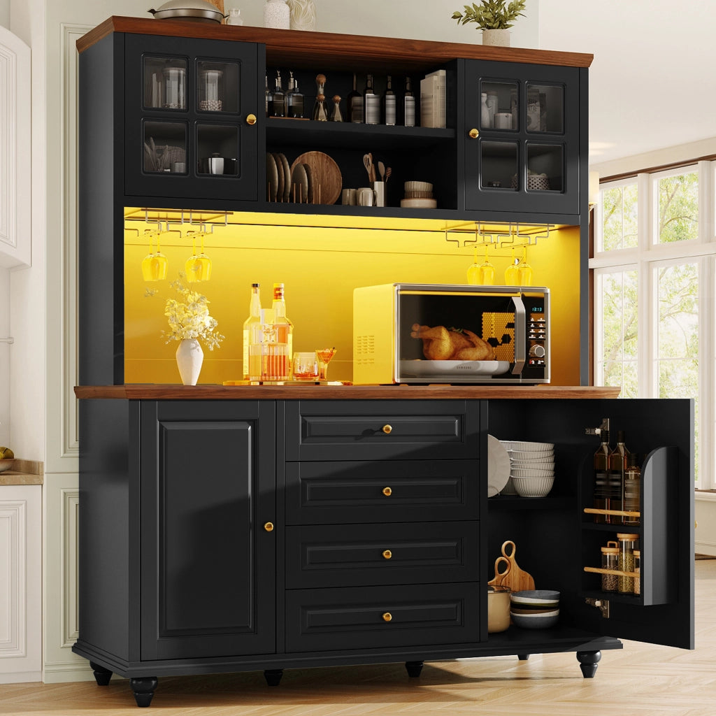 Colonna da cucina con 4 cassetti; ripiani regolabili; porta bicchieri e illuminazione RGB LED; 140 × 40 × 179;5 cm