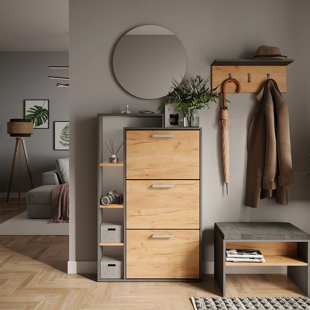 Vicco Scarpiera da ingresso Quercia dorata/antracite 80 x 128.3 cm con 3 scomparti pieghevoli