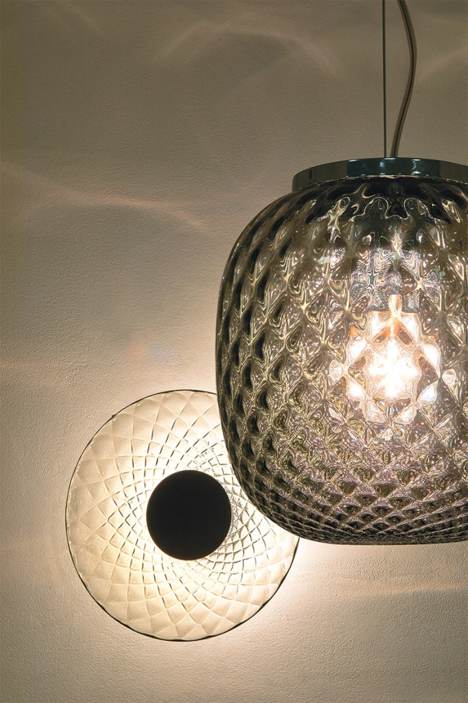 OBAN Sospensione in Vetro Soffiato Cristallo E27 IP20 - Lampada di Design con Diffusore Artigianale - Struttura Elegante per Interni