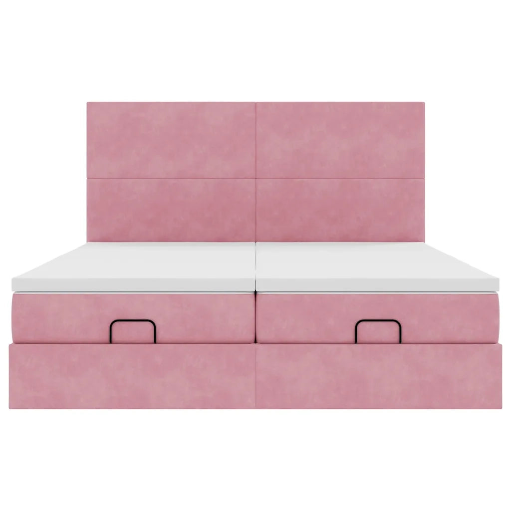 Struttura Letto Pouf con Materassi Rosa 200x200 cm Velluto 3313765