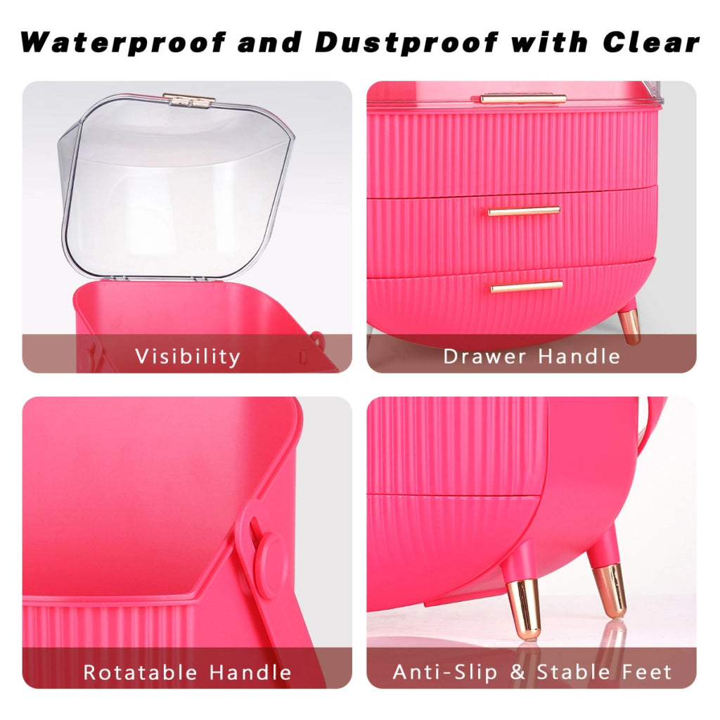 ZMH Porta trucchi da scrivania con più cassetti contenitore per cosmetici rosso rosa 29 x 19 x 38 cm