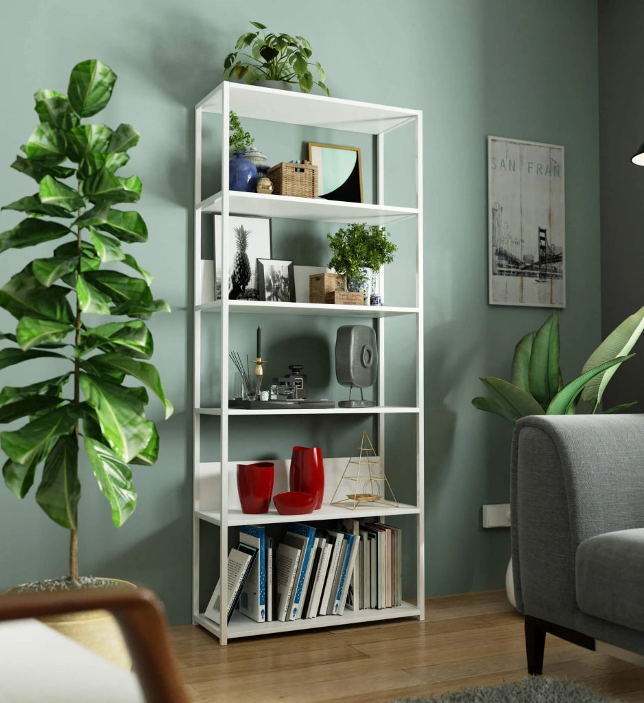 Scaffale stilo loft con ripiani in legno 80 cm Bianca 80 cm 80x32x192 cm