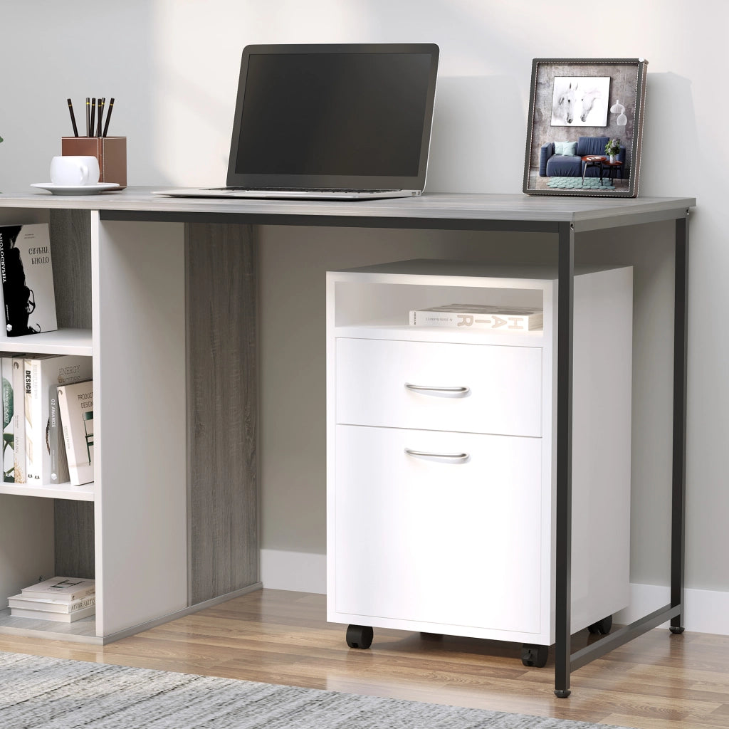 Scrivania con cassetti e ruote ¨C zephmum ¨C bianco 80x50x75 cm