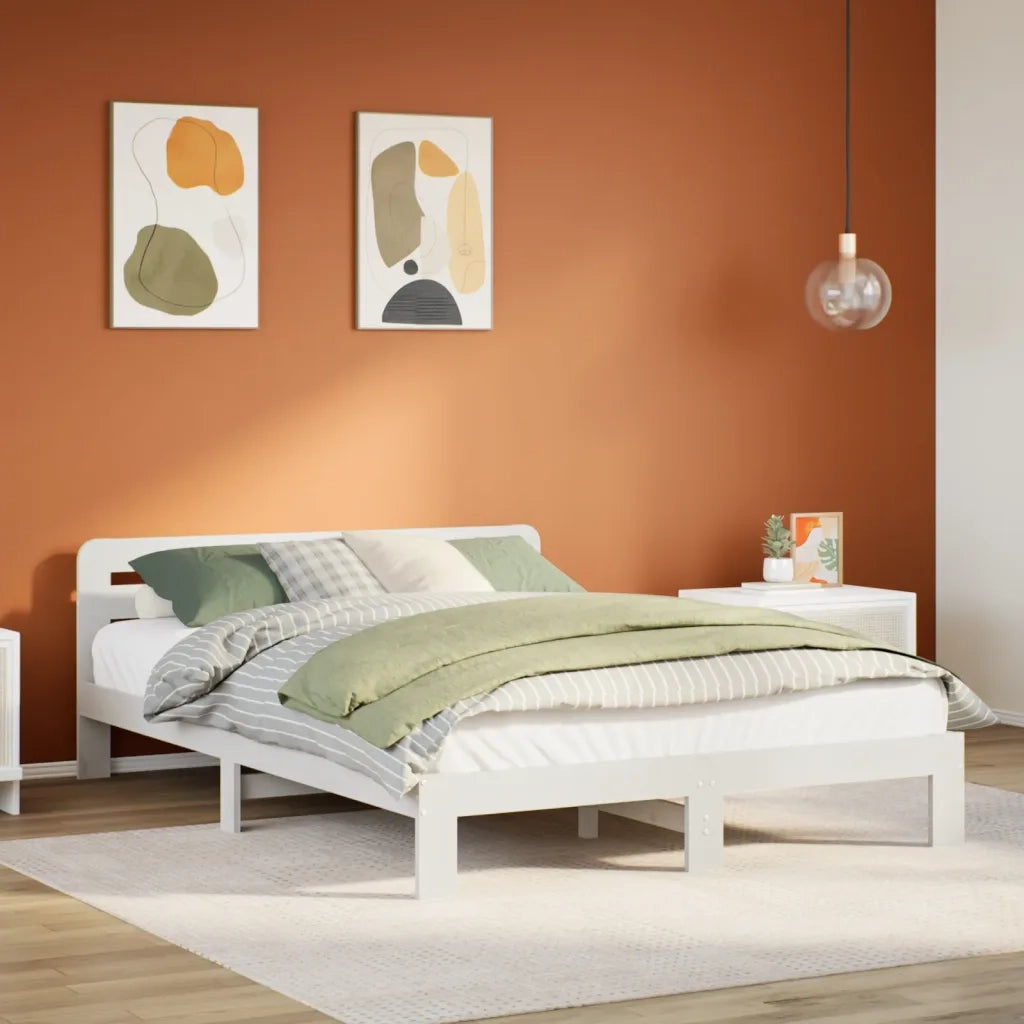 Letto senza Materasso Bianco 135x190 cm Legno Massello di Pino 855574
