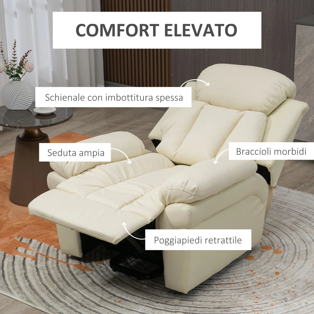 Poltrona Relax Alzapersona Elettrica Imbottita ¨C Zephmum ¨C Crema 96x93x105 cm