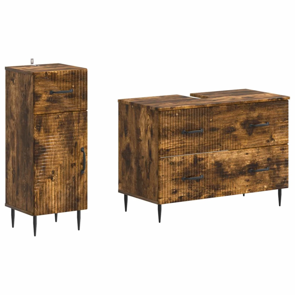 Set di Armadi da Bagno da 2 Pezzi HAARLEM Rovere Fumo 3417698