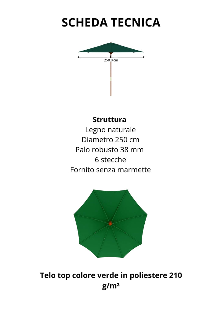 OMBRELLONE TONDO IN LEGNO MT.2,50 COLORE VERDE