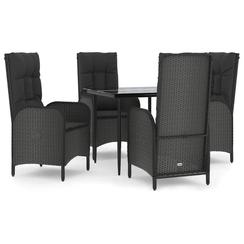 Set da Pranzo da Giardino 5 pz Nero con Cuscini in Polyrattancod mxl 124400