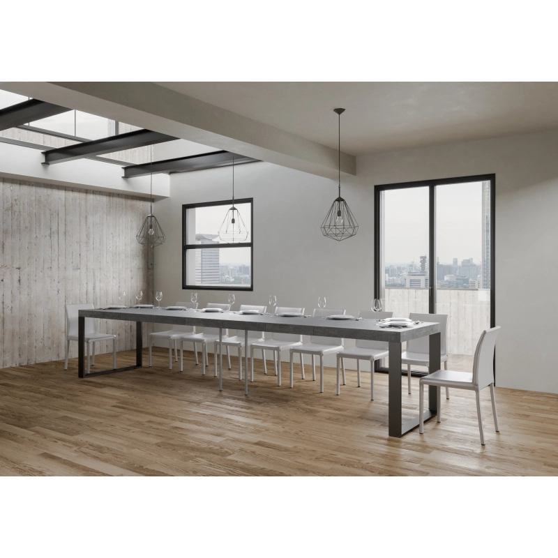 Tavolo allungabile 90x130/390 cm Tecno Premium telaio Antracite - Cemento