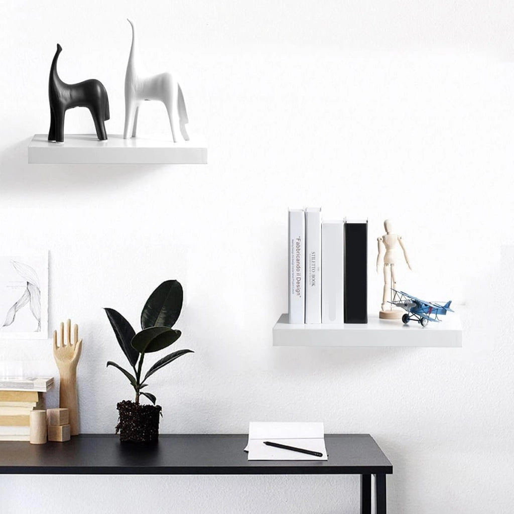 Mensola a Muro Set da 2, 25cm, Mensole Librerie da Parete Scaffale MDF Stile Rétro Ripiano Portaoggetti, Bianco, 0078QJ-2