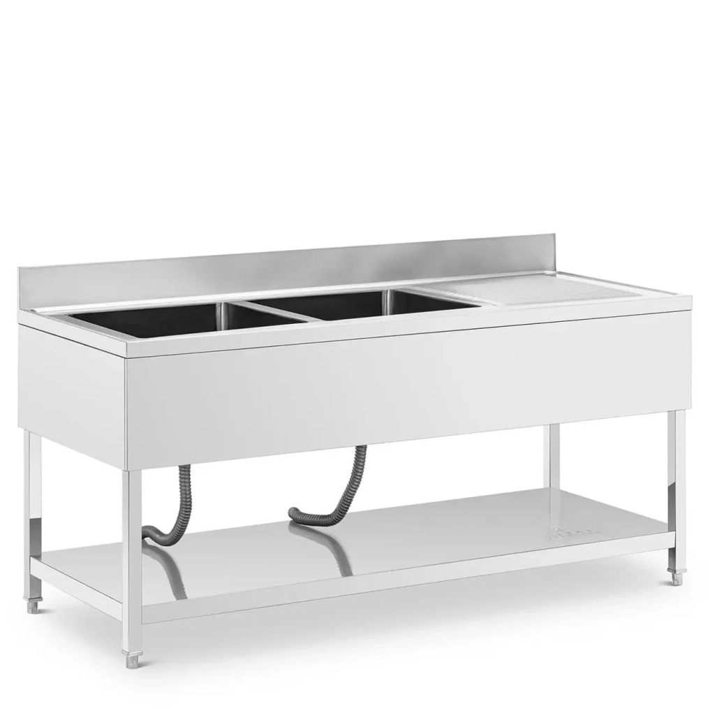 Lavello professionale in acciaio inox con 2 vasche 180 x 70 x 97 cm acciaio inox argento 14_0009568
