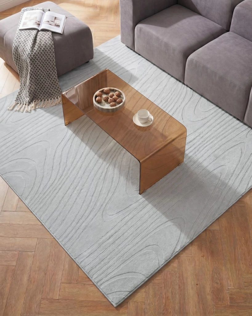 Tappeto in pelliccia sintetica di coniglio grigio chiaro in poliestere, 160 x 160 cm, quadrato, morbido, a pelo lungo, motivo geometrico