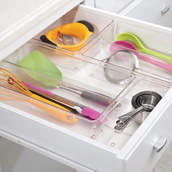 Organizzatore di cassetti per grandi cassetti in plastica - 2 cassetti - organizzatore di cassetti pratico per accessori da cucina e posate