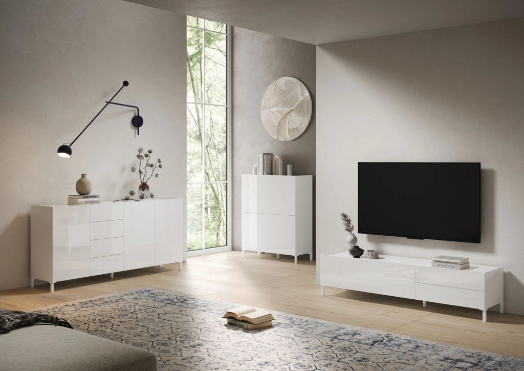 Madia 3 ante/4 cassetti 174x40x84 cm Solaria bianco lucido