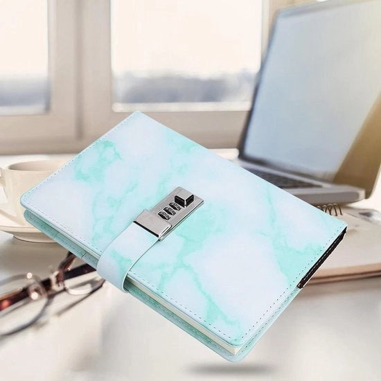 Agenda Premium - Quaderno di Note in Marmo Verde con Chiusura a Scatola e Coperchio Spesso Zigrinato - Libro di Appunti per Studenti con Slot di Sicurezza