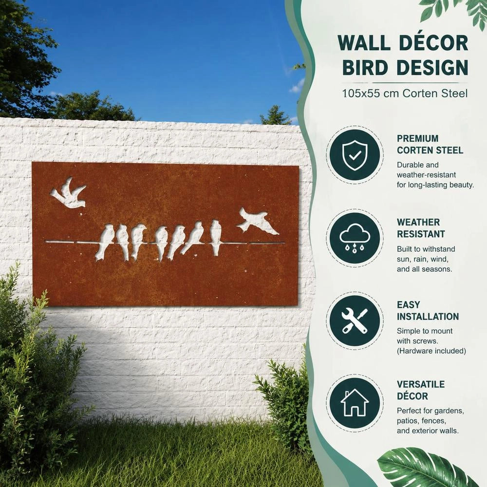 Garden Wall Decoration 105x55 Cm Corten Steel Bird Design