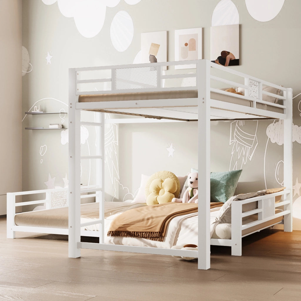 Letto a castello in metallo 90 × 200 cm et 140 × 200 cm con protezioni laterali, senza materasso, bianco