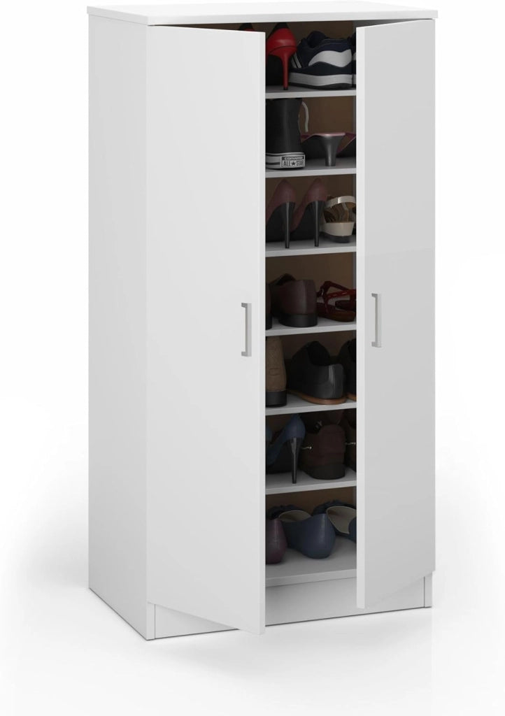 Scarpiera Salvaspazio Slim a 2 Ante, Armadio Multiuso in Melamina Bianca con 6 Ripiani, Mobile Ingresso per Casa e Cucina, Armadio per Camera da Letto e Bagno, 55x36x108 cm
