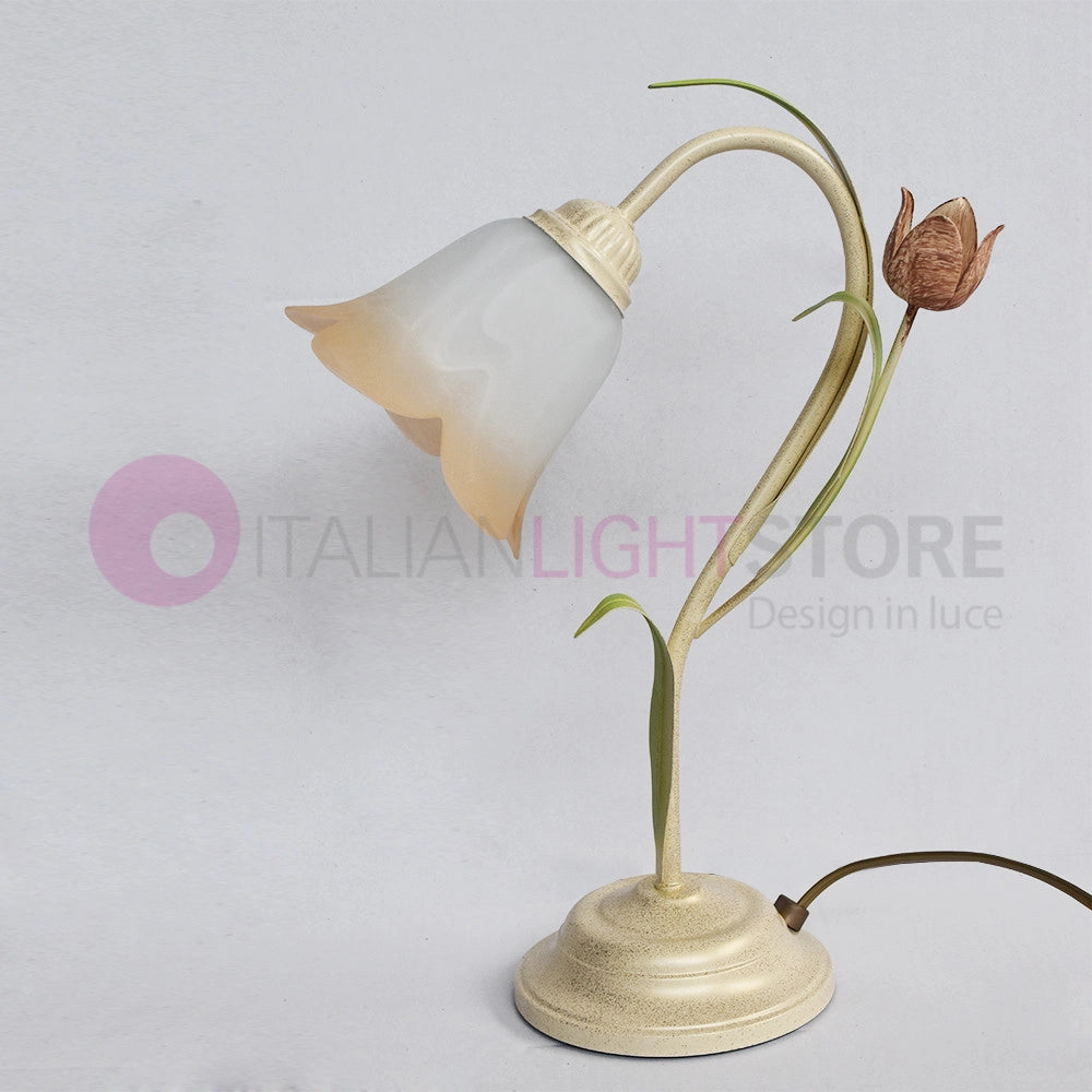 FLORA Lampada da tavolo a 1 Luce in Ferro Decorato Stile Floreale